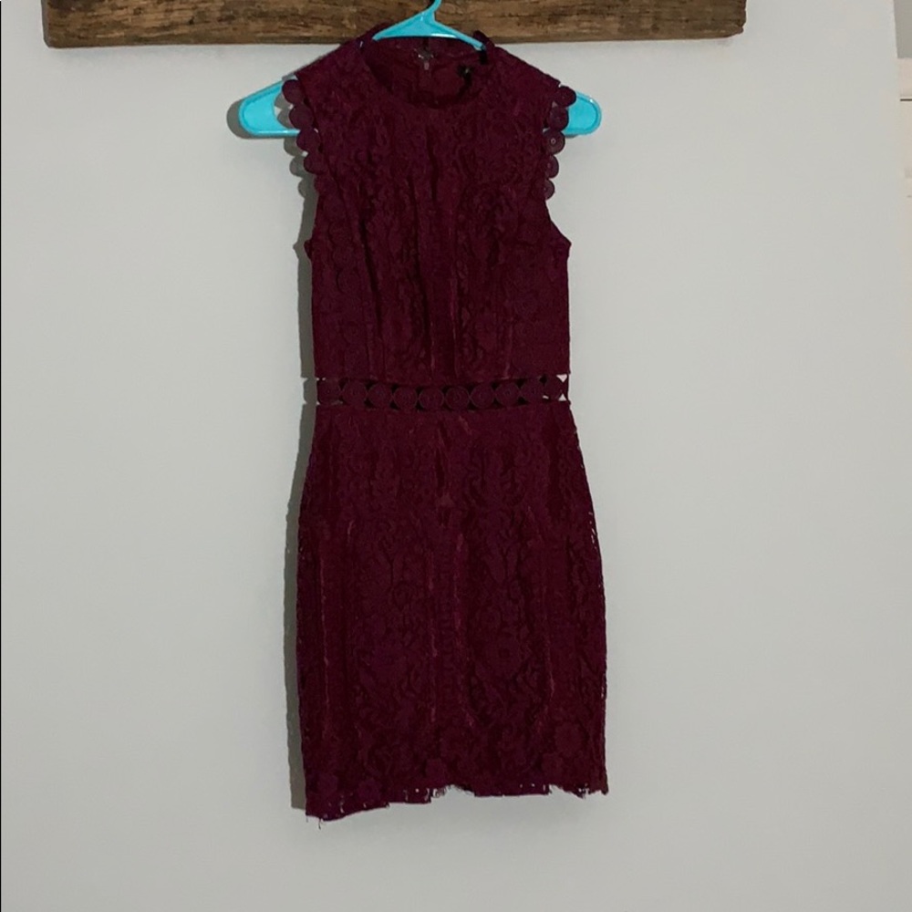 Merlot lace fitted mini dress